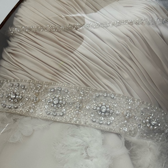 Preserved ivory wedding dress with beaded belt & vail - Picture 12 of 15